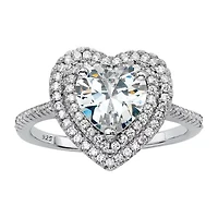 DiamonArt® Womens 1 1/2 CT. T.W. White Cubic Zirconia Platinum Over Silver Heart Engagement Ring