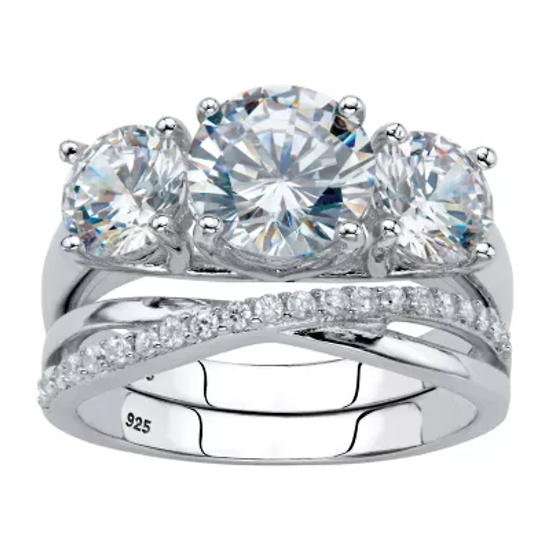 DiamonArt® Womens 1 / CT. T.W. White Cubic Zirconia Platinum Over Silver Round Bridal Set