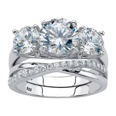 DiamonArt® Womens 4 1/4 CT. T.W. White Cubic Zirconia Platinum Over Silver Round Bridal Set