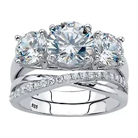 DiamonArt® Womens 1 / CT. T.W. White Cubic Zirconia Platinum Over Silver Round Bridal Set