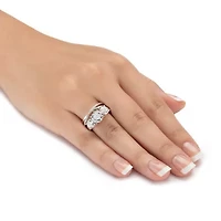 DiamonArt® Womens 1 / CT. T.W. White Cubic Zirconia Platinum Over Silver Round Bridal Set