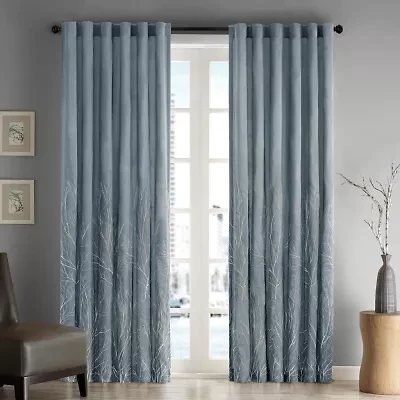 Madison Park Eliza Embroidery Faux Silk Back Tab Light-Filtering Single Curtain Panel