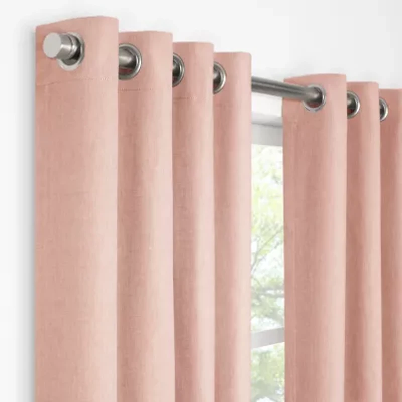 Fieldcrest Devin Solid Cotton Chambray Grommet Top Energy Saving 100% Blackout Single Curtain Panel