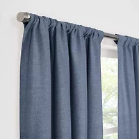 Fieldcrest Devin Solid Cotton Chambray Rod Pocket Energy Saving 100% Blackout Single Curtain Panel