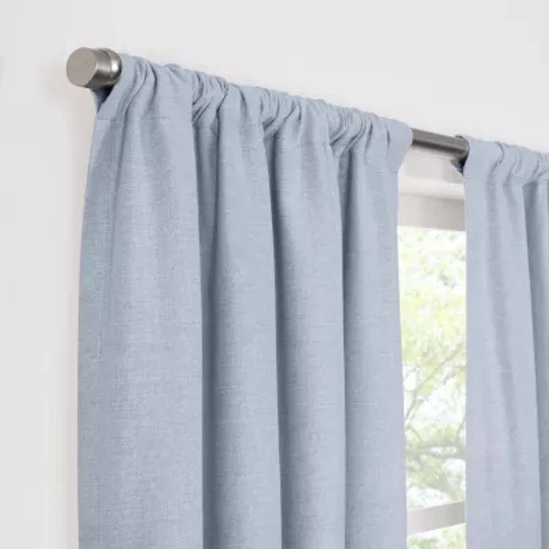 Fieldcrest Devin Flippable Stripe Cotton Chambray Rod Pocket Energy Saving 100% Blackout Single Curtain Panel