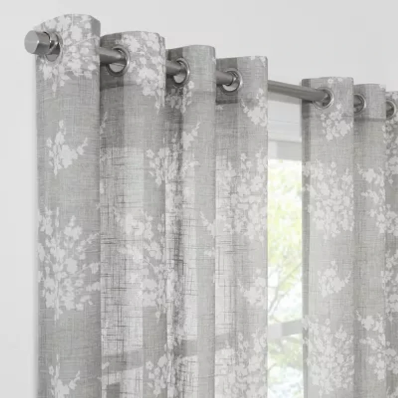 Fieldcrest Arden Tossed Bouquet Cotton Grommet Top Sheer Single Curtain Panel