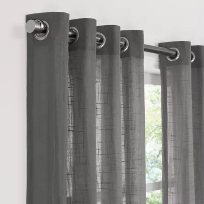 Fieldcrest Arden Solid Cotton Grommet Top Sheer Single Curtain Panel