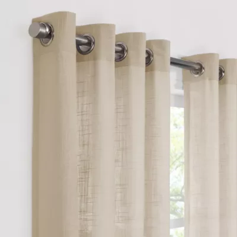 Fieldcrest Arden Solid Cotton Grommet Top Sheer Single Curtain Panel
