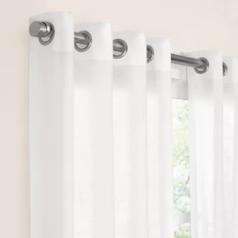 Fieldcrest Arden Solid Cotton Grommet Top Sheer Single Curtain Panel