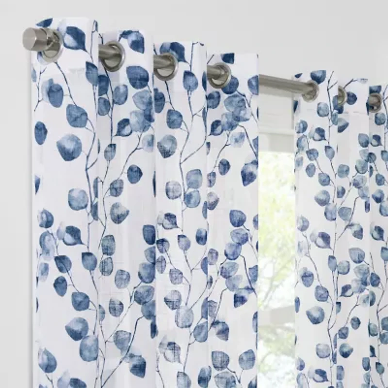 Fieldcrest Arden Botanical Leaf Cotton Grommet Top Sheer Single Curtain Panel