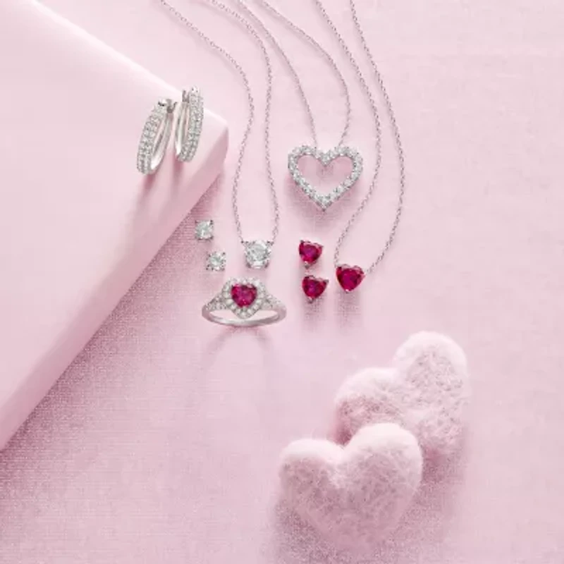 Yes, Please! Womens Lab Created Red Ruby Sterling Silver Heart 2-pc. Jewelry Set