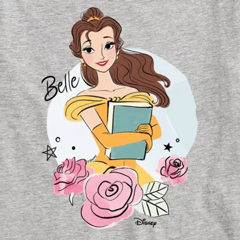 Disney Collection Little & Big Kid Girls Crew Neck Short Sleeve Regular Fit Belle Graphic T-Shirt