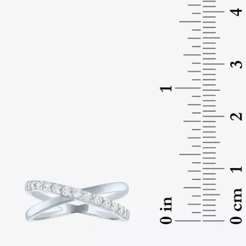 (G-H / Si2-I1) Womens 1/3 CT. T.W. Lab Grown White Diamond 10K Gold Crossover Cocktail Ring