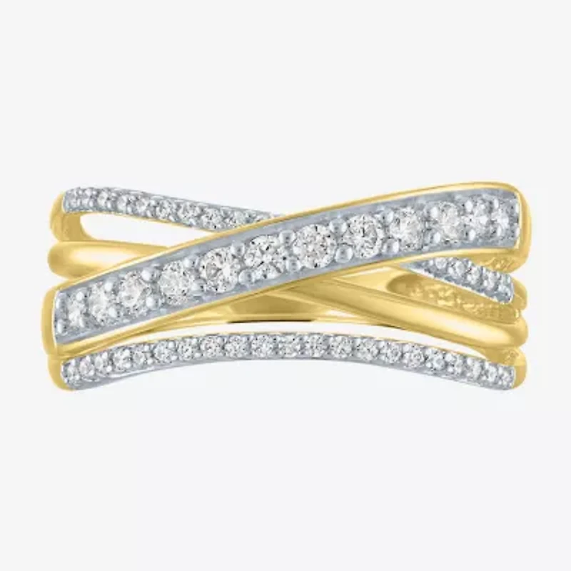 (G-H / I1-I2) Womens 8MM 1/3 CT. T.W. Lab Grown White Diamond 10K Gold Crossover Band