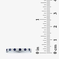 Womens 3.5MM 1/10 CT. T.W. Lab Created Blue Sapphire 10K White Gold Wedding Band