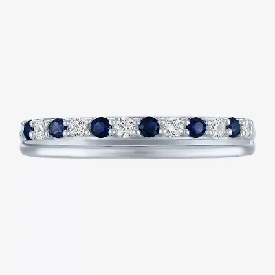 Womens 3.5MM 1/10 CT. T.W. Lab Created Blue Sapphire 10K White Gold Wedding Band