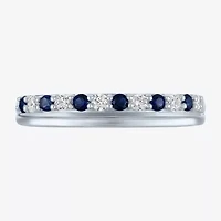 Womens 3.5MM 1/10 CT. T.W. Lab Created Blue Sapphire 10K White Gold Wedding Band