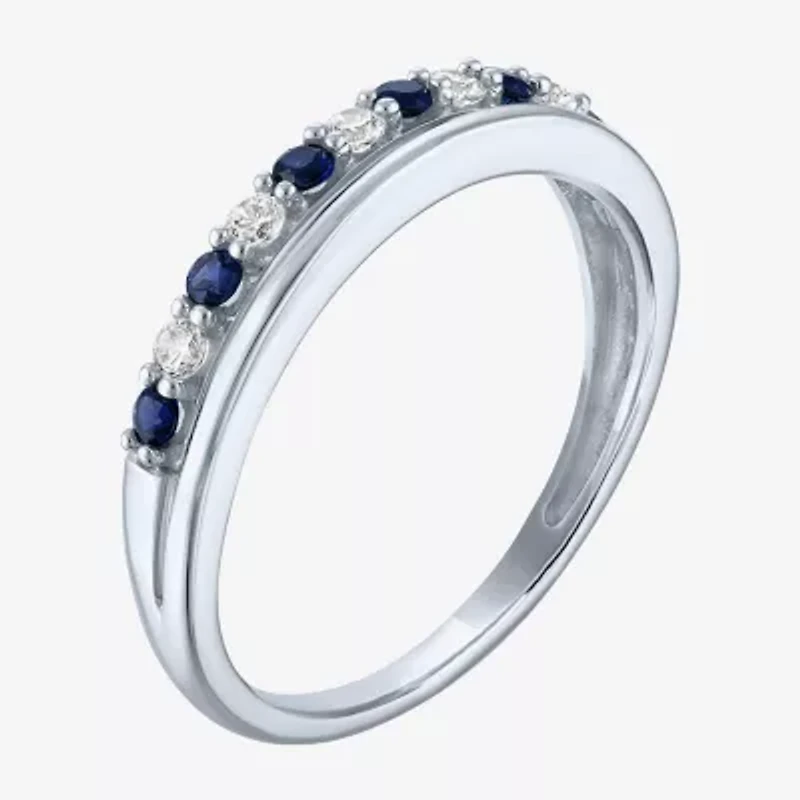 Womens 3.5MM 1/10 CT. T.W. Lab Created Blue Sapphire 10K White Gold Wedding Band