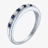 Womens 3.5MM 1/10 CT. T.W. Lab Created Blue Sapphire 10K White Gold Wedding Band