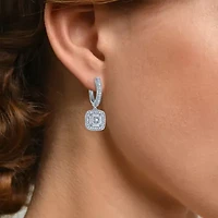 (G-H / I1-I2) Womens 1/10 CT. T.W. Lab Grown White Diamond Sterling Silver 21.8mm Cushion Hoop Earrings