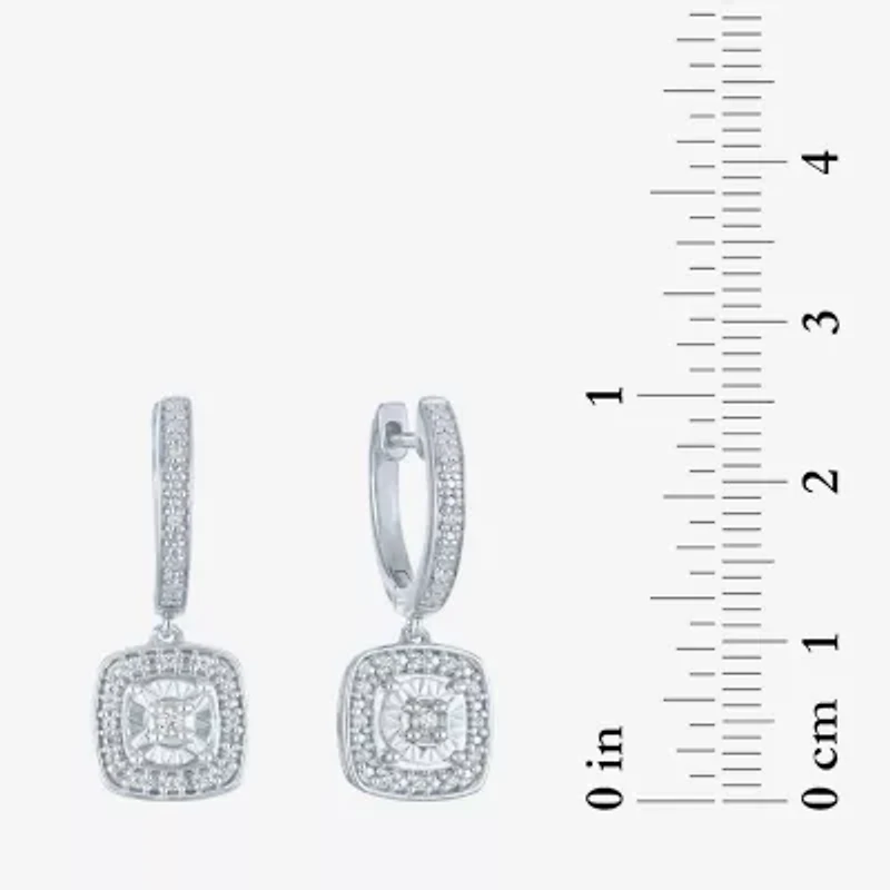 (G-H / I1-I2) Womens 1/10 CT. T.W. Lab Grown White Diamond Sterling Silver 21.8mm Cushion Hoop Earrings