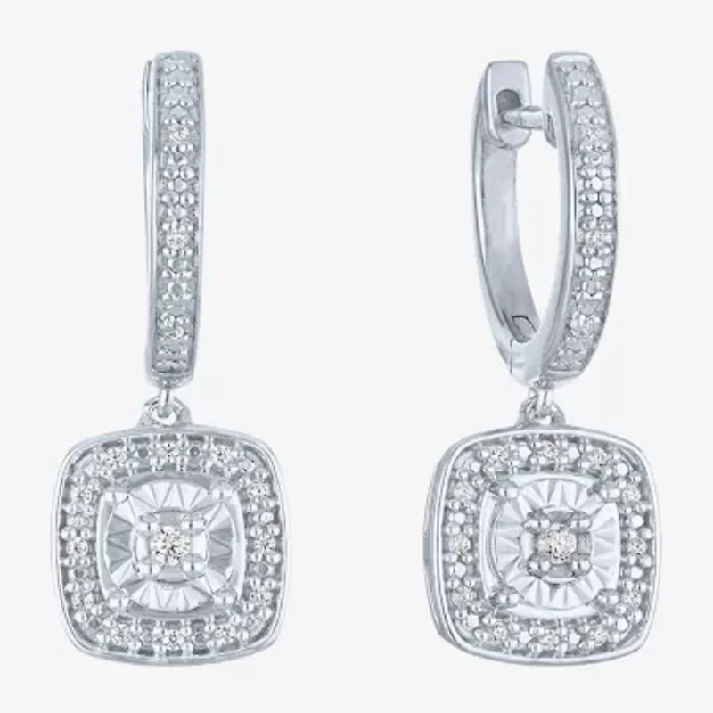 (G-H / I1-I2) Womens 1/10 CT. T.W. Lab Grown White Diamond Sterling Silver 21.8mm Cushion Hoop Earrings