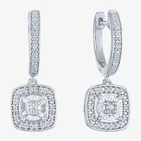 (G-H / I1-I2) Womens 1/10 CT. T.W. Lab Grown White Diamond Sterling Silver 21.8mm Cushion Hoop Earrings