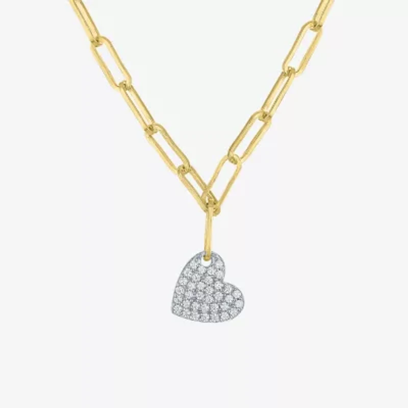 Diamond Addiction (G-H / I1-I2) Womens 1/10 CT. T.W. Lab Grown White Diamond 14K Gold Over Silver Heart 18 Inch Pendant Necklace