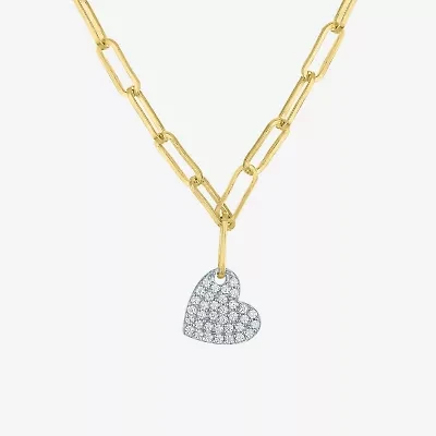 Diamond Addiction (G-H / I1-I2) Womens 1/10 CT. T.W. Lab Grown White Diamond 14K Gold Over Silver Heart 18 Inch Pendant Necklace
