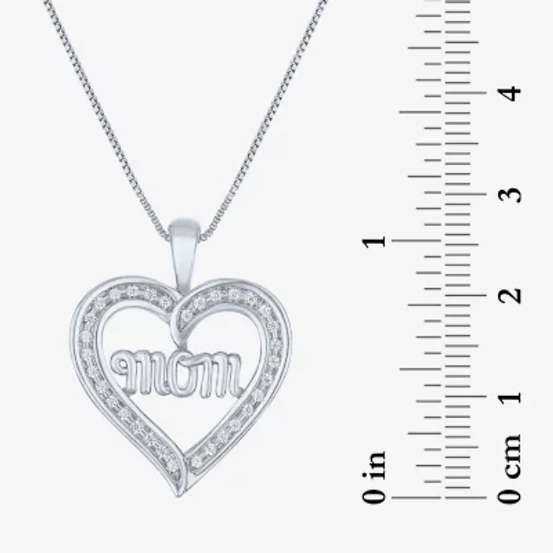 "Mom" (G-H / I1-I2) Womens 1/4 CT. T.W. Lab Grown White Diamond Sterling Silver Heart 16 Inch Pendant Necklace
