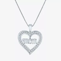 "Mom" (G-H / I1-I2) Womens 1/4 CT. T.W. Lab Grown White Diamond Sterling Silver Heart 16 Inch Pendant Necklace