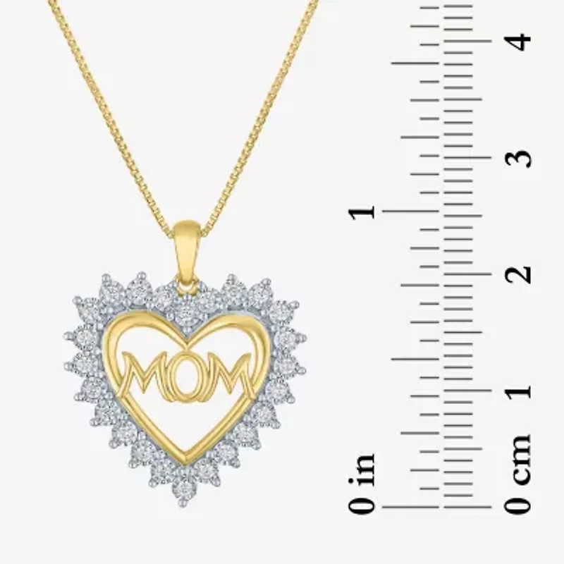 "Mom" (G-H / I1-I2) Womens 1/4 CT. T.W. Lab Grown White Diamond 14K Gold Over Silver Heart 18 Inch Pendant Necklace