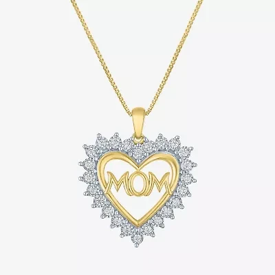 "Mom" (G-H / I1-I2) Womens 1/4 CT. T.W. Lab Grown White Diamond 14K Gold Over Silver Heart 18 Inch Pendant Necklace