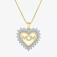 "Mom" (G-H / I1-I2) Womens 1/4 CT. T.W. Lab Grown White Diamond 14K Gold Over Silver Heart 18 Inch Pendant Necklace
