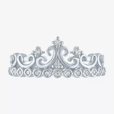 (G-H / I1-I2) Womens 1/10 CT. T.W. Lab Grown White Diamond Sterling Silver Crown Cocktail Ring