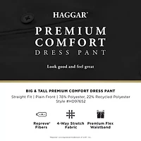 Haggar Premium Comfort Mens Waistband Straight Fit Big and Tall Dress Flat Front Pant