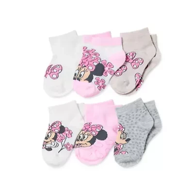 Toddler Girls Multi-Pack 6 Pair Minnie Mouse Quarter Ankle Socks