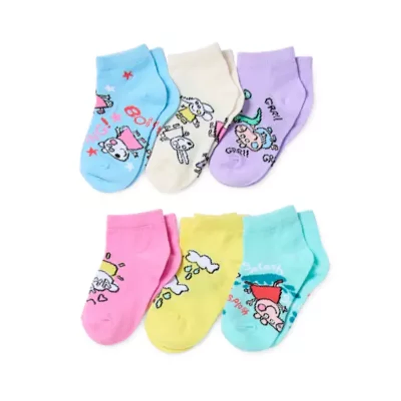 Toddler Girls Multi-Pack 6 Pair Peppa Pig Quarter Ankle Socks