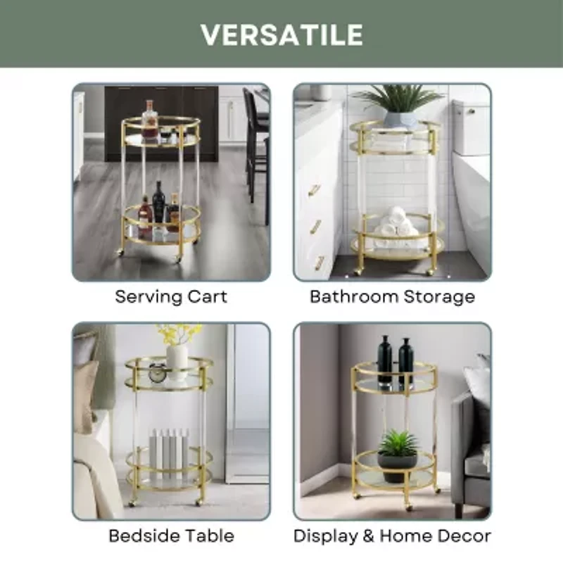 Royal Crest 2-Tier Acrylic Glass Bar Cart