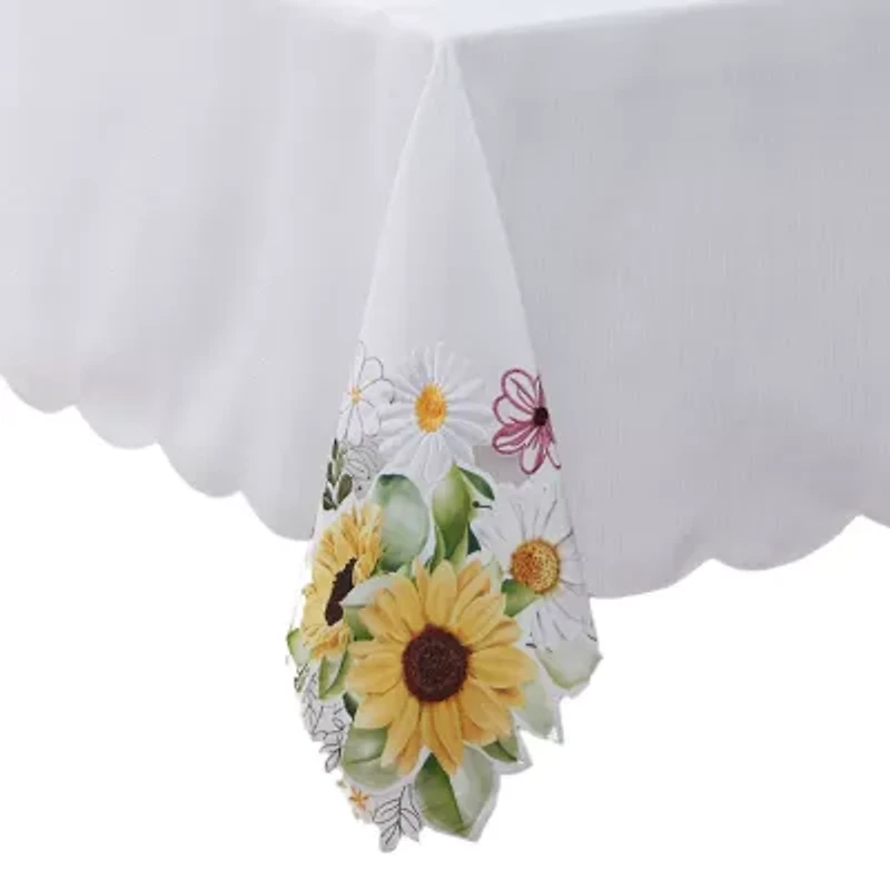 Elrene Home Fashions Sunflower And Daisies Cutwork Tablecloth
