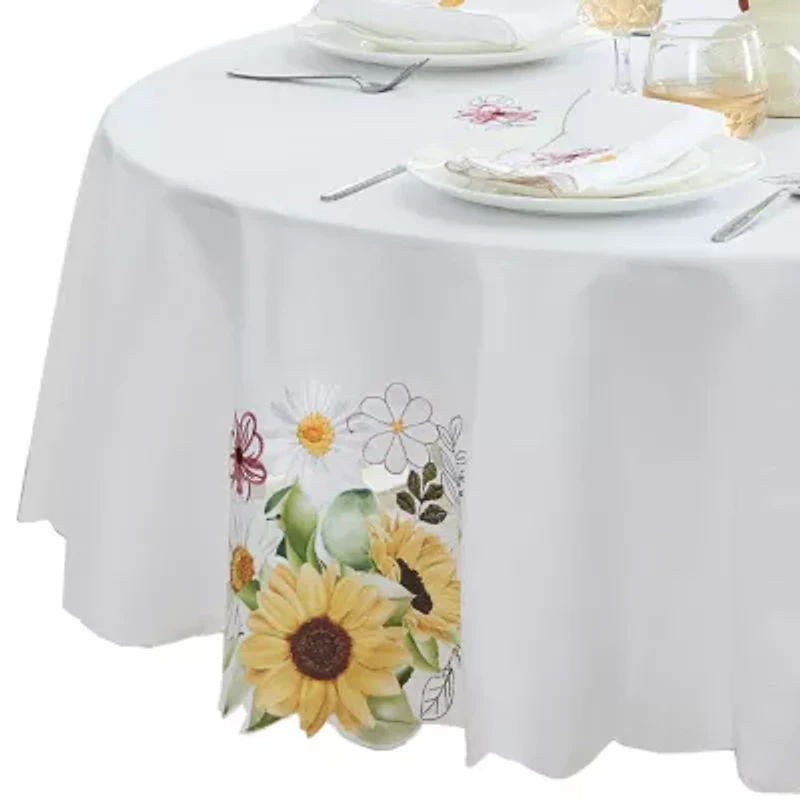 Elrene Home Fashions Sunflower And Daisies Cutwork Tablecloth