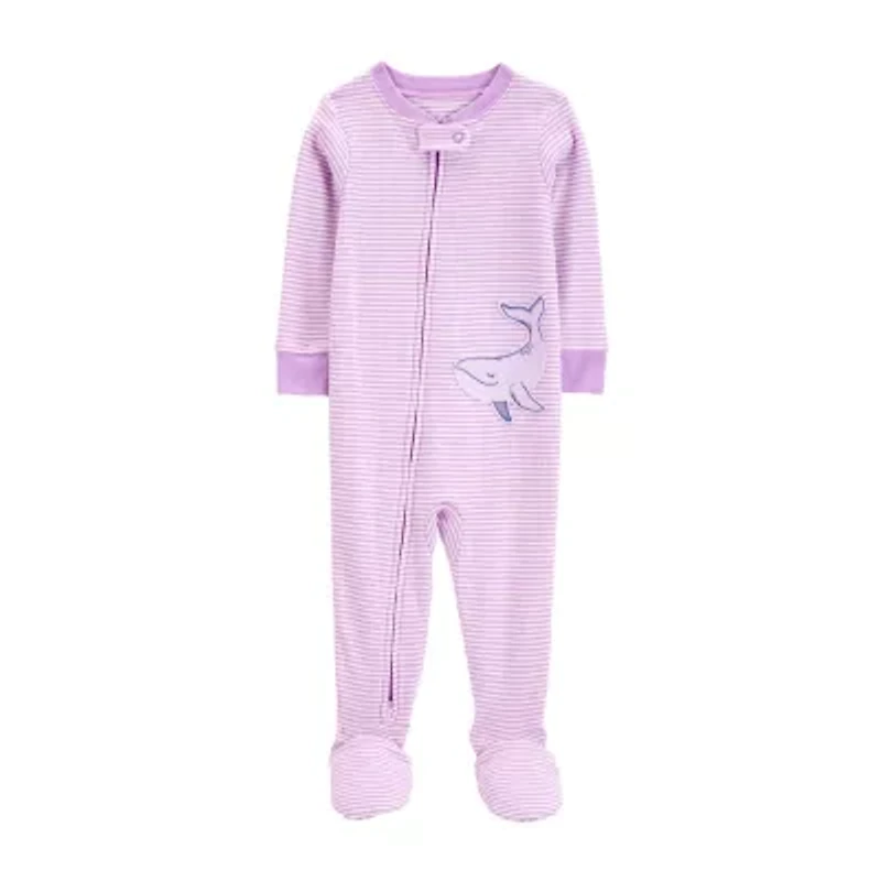 Carter's Baby Girls Rib Crew Neck Long Sleeve Footed Pajamas