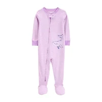 Carter's Baby Girls Rib Crew Neck Long Sleeve Footed Pajamas