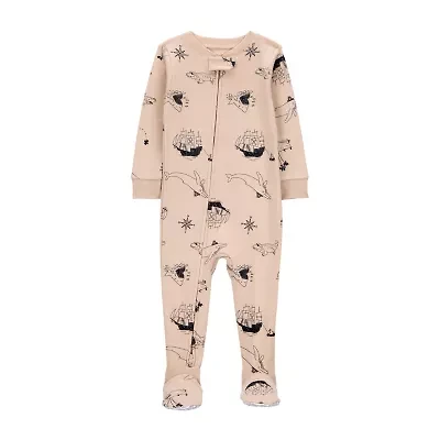 Carter's Baby Boys Rib Crew Neck Long Sleeve Footed Pajamas