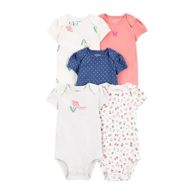 Carter's Baby Girls Crew Neck Short Sleeve Rib 5-pc. Bodysuit