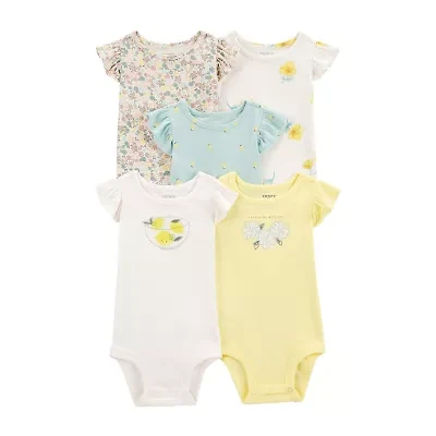 Carter's Baby Girls Crew Neck Short Sleeve Rib 5-pc. Bodysuit