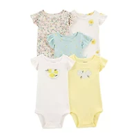 Carter's Baby Girls Crew Neck Short Sleeve Rib 5-pc. Bodysuit