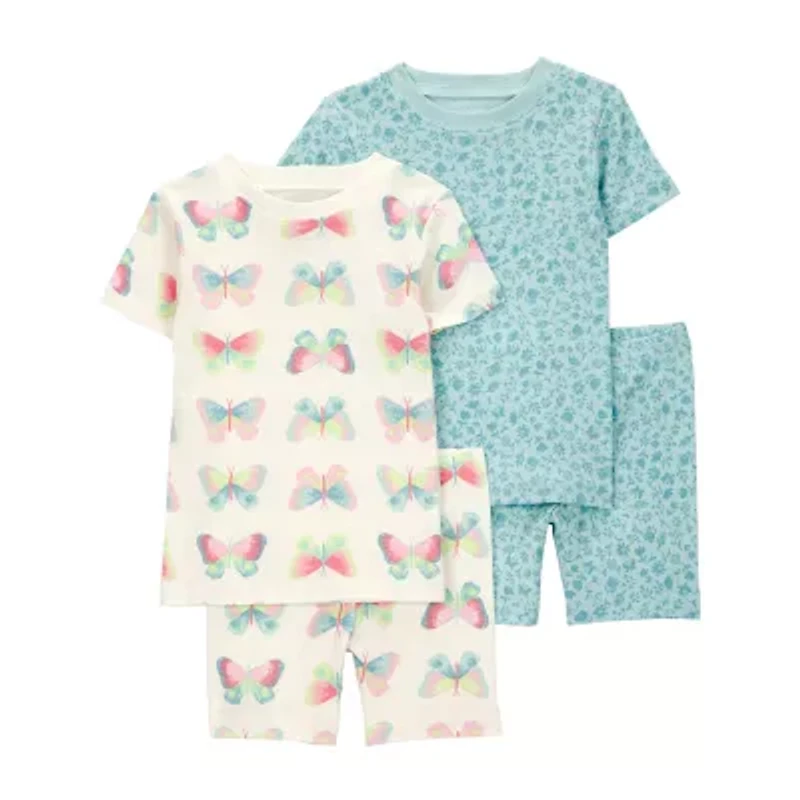 Carter's Baby Girls Rib Crew Neck Short Sleeve 4-pc. Pajama Sets