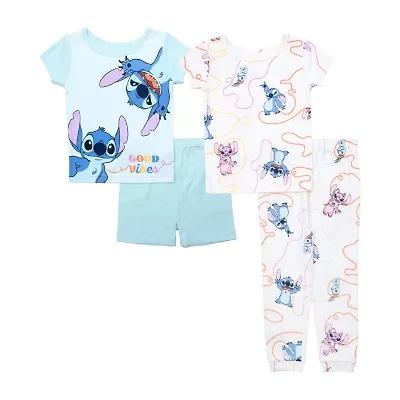 Disney Collection Toddler Girls Lilo & Stitch Crew Neck Short Sleeve 4-pc. Pajama Sets