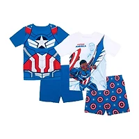 Disney Collection Little & Big Kid Boys Captain America Crew Neck Short Sleeve 4-pc. Pajama Sets
